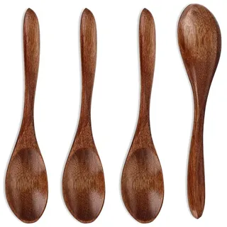 WeddHuis 4 Stück Handgefertigter Holzlöffel, Honiglöffel, Klein, Natürliches Nanmu, Suppenlöffel, Mischen, Rühren, Kochen, Wooden Spoon für Heiße Schokolade, Honig, Kaffee, Tee, Küchenzubehör (Braun)