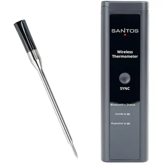 SANTOS Wireless Grillthermometer – Perfekte Grillkontrolle per App (Android & iOS)– Kabellos – 100m Reichweite – Dual-Sensor – Bis 300°C – Magnet-Halterung