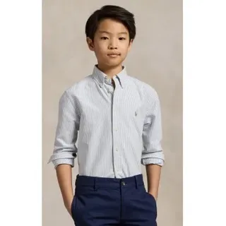 Polo Ralph Lauren für Jungen. 323677177001 Blau gestreiftes Oxford-Hemd ((M) 8/9años= 140/149cm), Lässig, Baumwolle, Kinderbekleidung