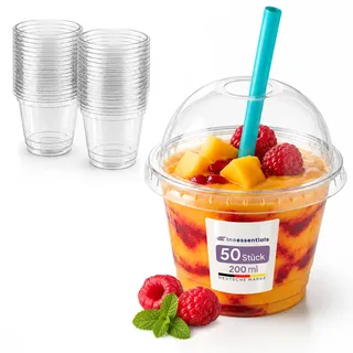 Inoverse Smoothie Becher 200 ml, 50 Stück, Slush Becher, mit Domdeckel