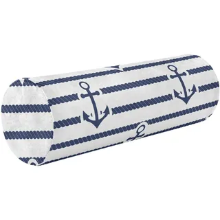 FRODOTGV Marineblaues gestreiftes Seil und Anker, Plüsch-Nackenrolle, rundes Kissen, Zylinderkissen, Couch, Nackenstützkissen