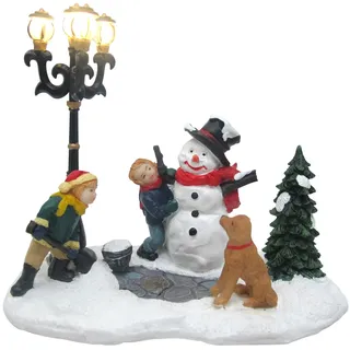 Autour de Minuit 5MAI535 Szene Schneemann mit Stehlampe, Kunststoff, Mehrfarbig, 13 x 13 x 12 cm
