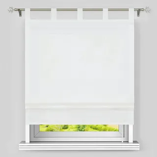 Heichkell Raffrollo mit Schlaufen Halbtransparent Raffgardine Wohnzimmer Einfarbige Fensterstores Leinen Faltenrollo Weiß BxH 100x140 cm