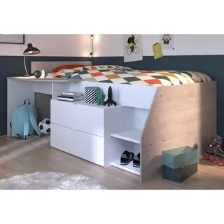 Parisot Hochbett Milky 90 x 200 cm Eiche grau-weiß