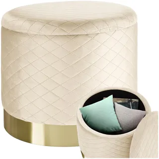 tectake® Sitzhocker mit Stauraum, Samt Sitzbox, Hocker rund, Pouf, Sitzpouf, Aufbewahrungsbox mit Deckel, als Schminktisch Stuhl, Zimmer Deko, für Sessel Wohnzimmer oder Flurgarderobe - Creme