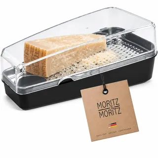 Moritz & Moritz Parmesanreibe mit Behälter, Käsereibe für Hartkäse | Reibe und Frischebox in einem, Edelstahl 18/0 und Polypropylen, 18,1 x 9 x 6,8 cm, 118 g, spülmaschinengeeignet