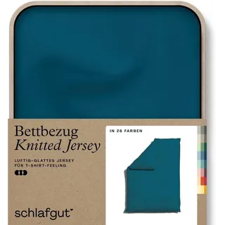 Schlafgut Bettbezug Premium Bettbezug Knitted Jersey (1 St), (1 St), Ton-in-Ton Reißverschluss, Bio-Baumwolle mit Elasthan, Uni, OEKO Tex blau 155 cm x 220 cm