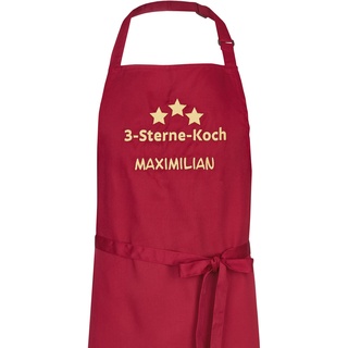 Wolimbo Kochschürze mit Namen - bordeaux-rot - Grillschürze Küchenschürze personalisiert mit verstellbarem Nackenband - Schürze selbst gestalten mit Motiv