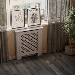 HAGO24 Heizkörperverkleidung Heizungsabdeckung Holz 78x19x82cm Grau Wabenmuster Regalfläche Wandmontage Klassisch - Grau