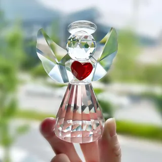HDCRYSTALGIFTS Schutzengel Figur Kristall Engelsstatuen Glas Geschenke für Frauen Mama Zuhause Tisch Briefbeschwerer Sammeldeko Transparent