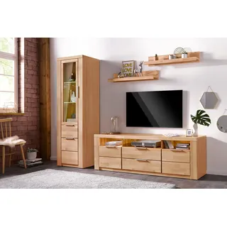 OTTO home Wohnwand OTTO HOME "ZARA", beige (kernbuche teilmassiv), Holzwerkstoff Kernbuchefarben (Korpus)/ Massivholz Kernbuche (Front), Kastenmöbel-Sets, Wohnwand, teilmassives Holz
