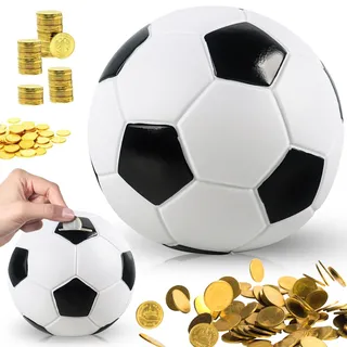JWTRSVTY Fußball Sparschwein, Spardose Fußball Sparschwein, Groß Sport Spardose, Kreative Sparbüchse Fußball,Bruchsichere Münzbank,für Jungen Mädchen Geburtstage Weihnachten Geschenk(PVC Emailliertem)