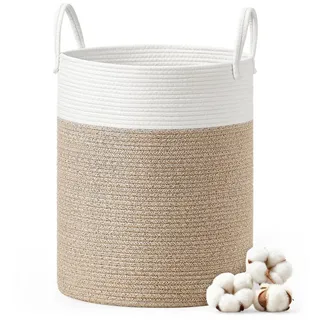 SONGMICS Wäschekorb,Wäschesammler für Kinder, Aufbewahrungskorb, für Decken, Kinderzimmer, mit Henkel, Kuscheltier Aufbewahrung, Schlafzimmer, 60 L braun|grau 60 l | 50 cm