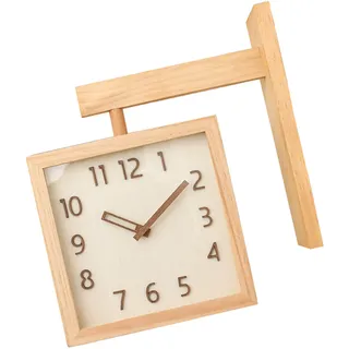 Garsent Wanduhr, Dekorative Eckuhr aus Holz, Einfache, Geräuschlose, Nicht Tickende Quadratische Doppelseitige Uhr, Minimalistische Batteriebetriebene Uhr für Wohnzimmer, Schlafzimmer,