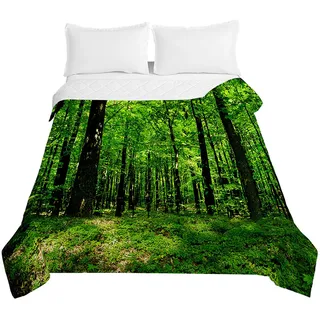 Odot Steppdecke Tagesdecke Wald Landschaft Druck Gesteppte Bettüberwurf für Doppelbett Einzelbett Kinder Bettdecke Stepp Decke Tagesdecken Wohndecke Alle Jahreszeiten (220x240cm,Grün)