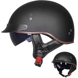 Motorrad Halbhelme Brain-Cap · Halbschale, Halbschalenhelm Herren Mit ECE, Motorradhelm Jethelm Retro Chopper Helm Vintage Männer Moped Mit Sonnenblende für Cruiser Chopper Biker, XL(61~62cm)