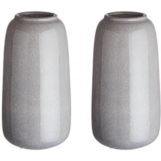 BUTLERS Vase Lou 2er-Set Keramik Grau Höhe 21cm | Dekovase für Tischdeko, Blumenvase für Regal | Dekoration Fensterbank Deko Wohnzimmer