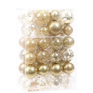 Sea Team 48er Set transparente bruchsichere Weihnachtskugeln Gold | Verschiedene Größen, befüllbar mit Dekorationen, ideal als hängender Schmuck für den Weihnachtsbaum