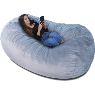 Charlie & Finn Sitzsack Riesiger Sitzsack mit Velour Bezug und 1500 Liter Schaumstoff Füllung, Sitzsack, XXL, Riesig, Gästebett, Indoor, Monster, Schaumstoff grau|silberfarben 180 cm x 80 cm x 140.0 cm