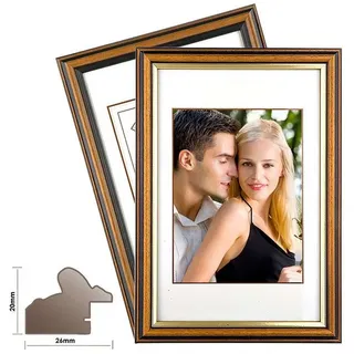 Bilderrahmen Neumann Einzelrahmen Holzrahmen BEVERLY, in Nussbaum und Nussbaum mit Goldkante 21 x 30 cm