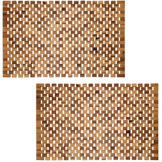 PANA eco Badematte Holz • Fußmatte 100% Akazienholz • Badvorleger Holz rutschfest • Holzmatte aus Echtholz • 2er Pack • Größe: 60 x 100 cm