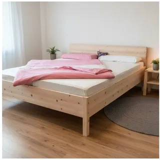 geborgenschlafen Massivholzbett aus Zirbenholz, Holzbett - Zirbenholzbett - metallfrei Designbett, Metallarmes Bett – 100 % Handarbeit in Deutschland beige