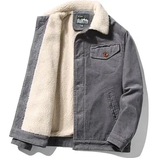 ASKSA Herren Cordjacke Warme Fleecefutter Jacke, Grau, L - Grau - L