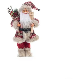 Handgefertigte Weihnachtsmann-Figur, festliche Weihnachtsdekoration, detailliertes rot-weißes Outfit, Geschenktasche, Holzschlitten, Stoffpelage, 30 cm x 15 cm, für Kaminsims, Tischregal