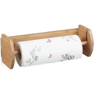 Relaxdays Wand Küchenrollenhalter Bambus, Papierrollenhalter, natur