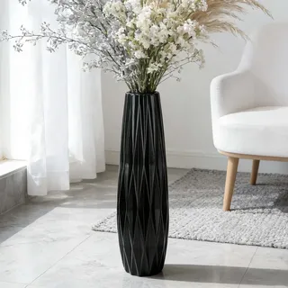 JIDOFUE Große Schwarze Keramik 45CM Vase,17.7" Hoch,Dekorative Vase für Wohnzimmer,Schlafzimmer und Büro,Perfekt für Pampasgras und Blumenarrangements