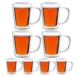 monzana Teeglas, 8 x Thermogläser Doppelwandig aus Glas mit Henkel Isoliert 250 ml Borosilikatglas Teetassen Gläser Set weiß