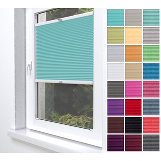 Home-Vision® Premium Plissee Faltrollo ohne Bohren zum Kleben Innenrahmen Blickdicht Sonnenschutz Jalousie für Fenster & Tür (Türkis, B60 x H100cm)