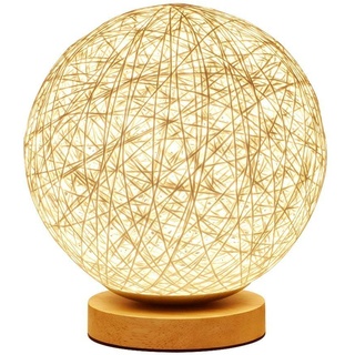 Holz Tischlampe,SUAVER Creative Rattan Ball LED Tischleuchte, USB Nachttischlampe für Schlafzimmer Wohnzimmer, Studio, Café, Babyzimmer,Studentenwohnheim dekorative Tischlampe (Ball)