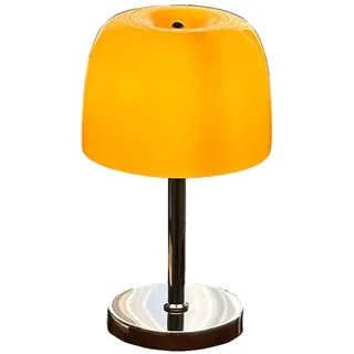 OOWDMPE Moderne E27 Tischlampe mit Kabel Glas Lampenschirm Metall Tischleuchte Deko Nachttischlampe Minimalistische style Kleine Lampe für Schlafzimmer Wohnzimmer Rot(mit Leuchtmittel) (Gelb)
