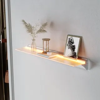 SONNI Wandregal mit Led Beleuchtung 60 cm, 8mm Gehärtetes Glas Schweberegale mit Gestensteuerung Schalter + 3 Einstellbare Lichtfarben + Dimmbar für Wohnzimmer, Flur, Schlafzimmer, Badezimmer
