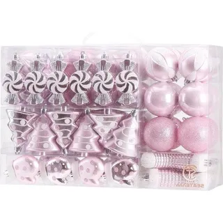 Famanu Weihnachtsbaumkugeln Set - 77 Stück - Dekorative Kugelhänger - Wiederverwendbare Geschenkverpackung - Rosa