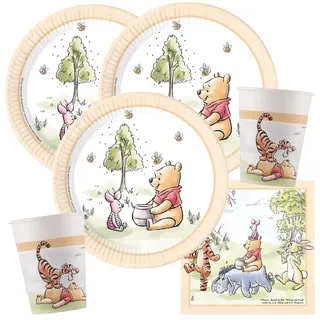 Procos - Party-Set Winnie Pooh, Puuh Bär, 36-teilig, Pappteller, Pappbecher und Servietten für Kindergeburtstag