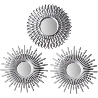 Wandspiegel Set 3-teilig - Silber, Rund und Sonnenstrahlen Design - Silber