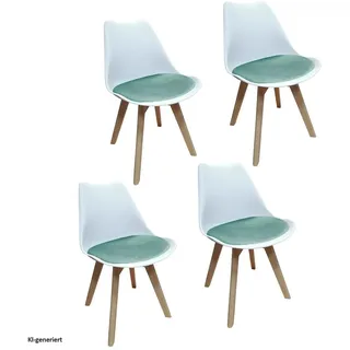 Hti-Living Esszimmerstuhl Samt weiß/türkis 4er Set