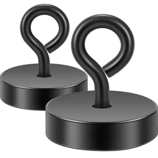 Neosmuk Magnetische Ringhaken, 36.3kg Heavy Duty Extra starker Magnethaken mit Ringschraube für Kreuzfahrtkabine, Magnetösenaufhänger zum Aufhängen, Cruise Essentials Haken (Schwarz, 2er Pack)