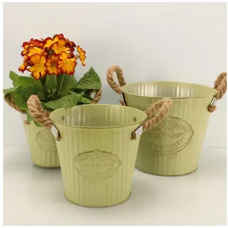 Online-Fuchs Blumentopf 3 runde Blumentöpfe aus Metall im Vintage Look - Pflanzkasten (3er Set), Blumenkasten, Zink grün