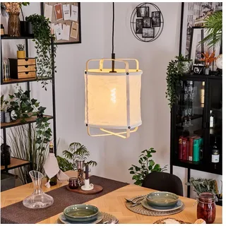 hofstein Hängeleuchte Hängelampe aus Metall/Bambus in Schwarz/Naturfarben/Weiß, moderne Pendelleuchte im Boho-Design (34,5 cm), E27, 110 cm beige|schwarz