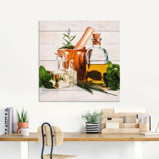 Glasbild ARTLAND "Olivenöl und Kräuter - Küche" Bilder Gr. B/H: 20 cm x 20 cm, weiß Bilder in verschiedenen Größen