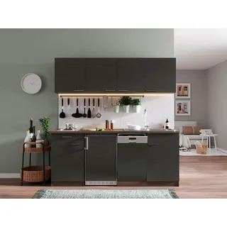 Respekta Küchenzeile Economy Eiche York Nachbildung E-Geräte 195 cm mit Edelstahlkochmulde grau