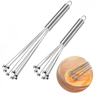2Stk Edelstahl Schneebesen mit Kugel Design,Manueller Küchenquir | hochwertiges silbernes Küchenschneebesen Set,304 edelstahl rührbesen küchefür Backen Cocktails und Saucen