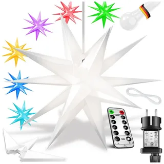 KESSER Weihnachtsfigur, Leuchtstern 3D, LED Weihnachtsstern mit Timer Innen u. Außen bunt 45 cm