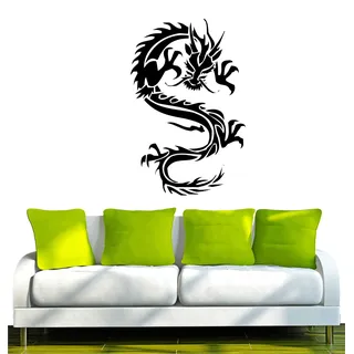 INDIGOS UG - Wandtattoo Wohnzimmer - Wandaufkleber Drache China Japan Monster 80x52, schwarz w007 Drachen - Aufkleber Kinderzimmer Schlafzimmer Küche Badezimmer Büro Dekoration