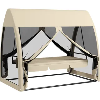Outsuuny 2 in 1 Hollywoodschaukel mit Liegefunktion 3-Sitzer Gartenschaukel mit Baldachin, Mückennetz, Schaukelbank belast bis 300kg, Gartenliege für Garten, Terrasse, 240 x 140 x 197 cm, Kaffee   Aosom