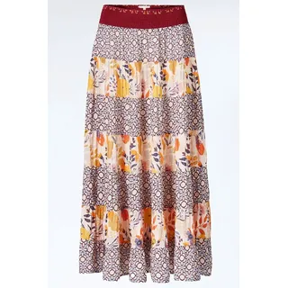 Himalaya Clothing Stufenrock Rock Damen aus kunstvollen Stufen mit Ornamenten und floralen Motiven Maxirock aus hochwertiger Viskose atmungsaktiv L