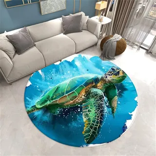 RUILBJ Meer Schildkröte Runder Teppich Niedliche Meerestiere Teppich Jungen Schlafzimmer Spiel Computer Stuhl Matten Badezimmer Tür Antirutschmatte Eingangsbereich Carpet (Farbe 9,160cm)